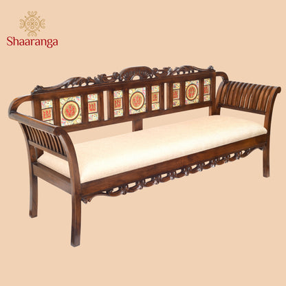 Alpha-I Three Seater Sofa with Cushioned Seat and Designer Back Rest in Walnut Colour (35x69x22)