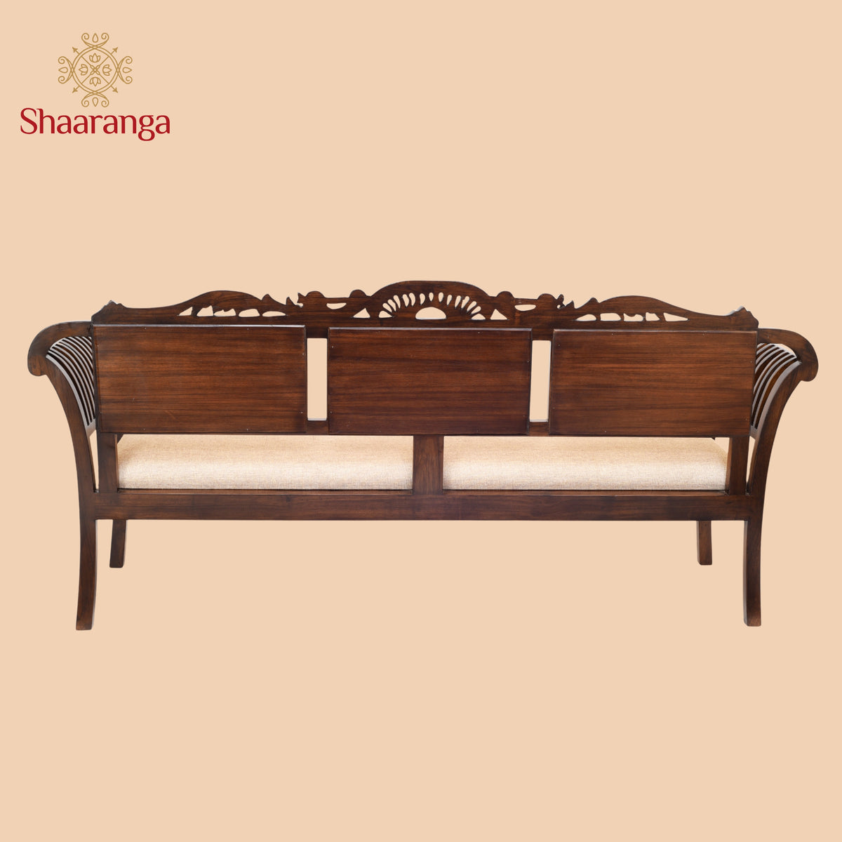 Alpha-I Three Seater Sofa with Cushioned Seat and Designer Back Rest in Walnut Colour (35x69x22)