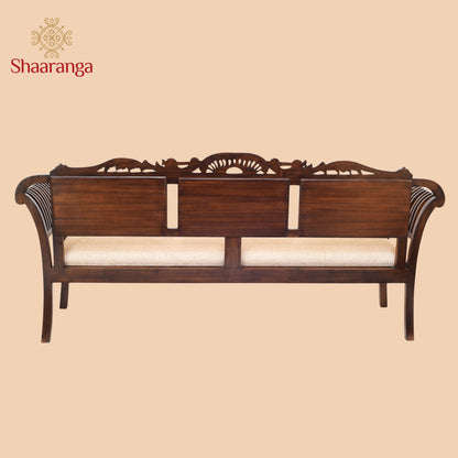 Alpha-I Three Seater Sofa with Cushioned Seat and Designer Back Rest in Walnut Colour (35x69x22)