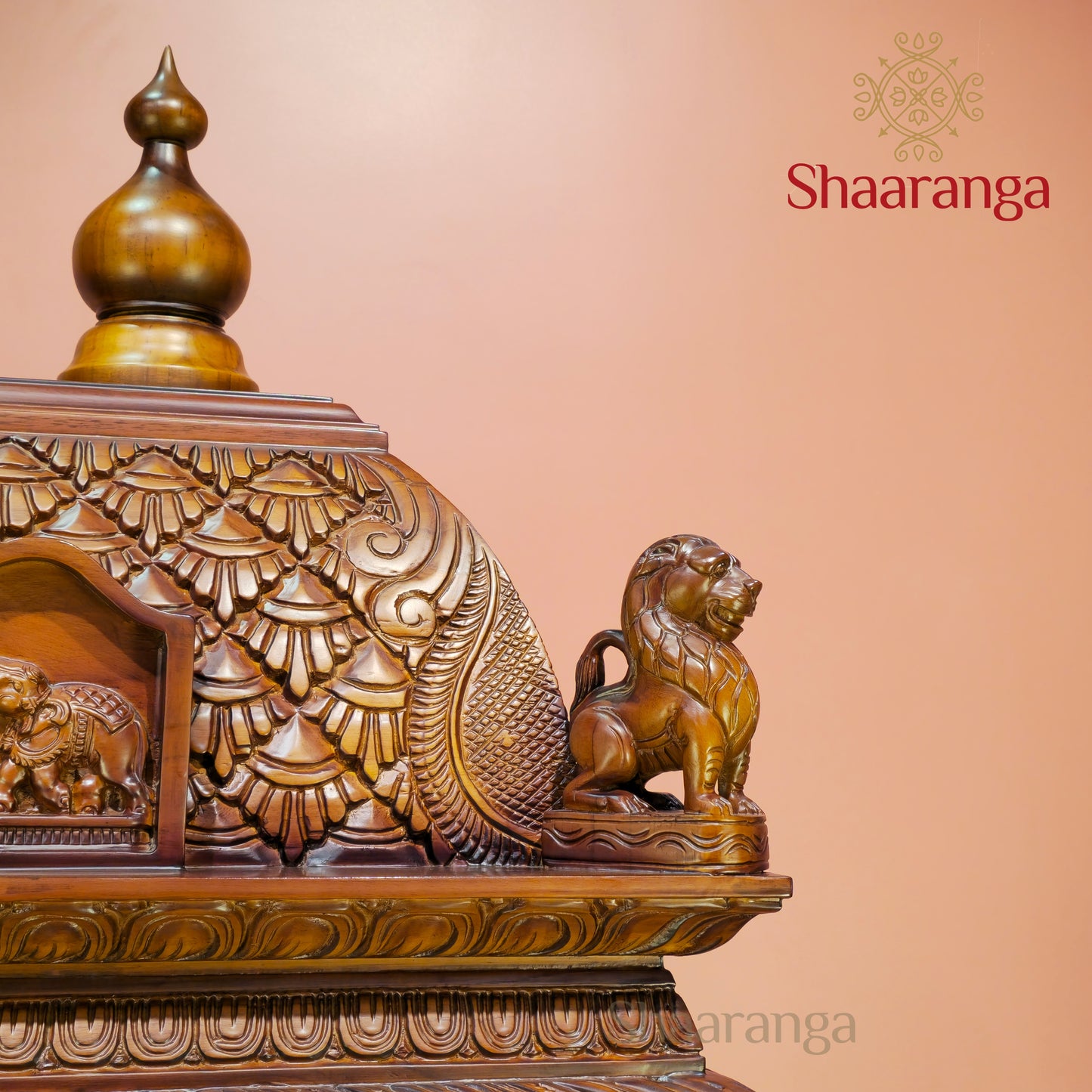 66 Inches Teak wood Pooja Mandir - Southern Temple Style