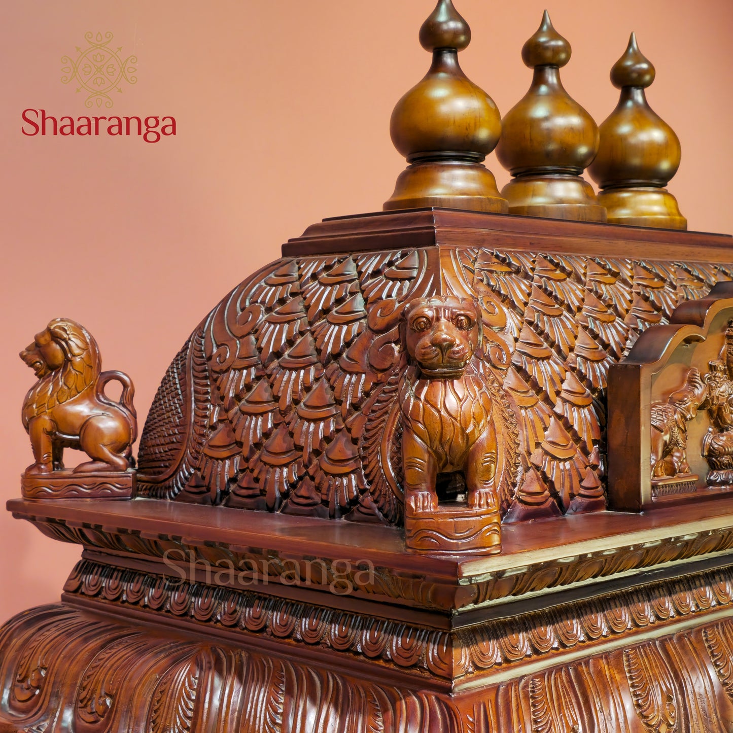 66 Inches Teak wood Pooja Mandir - Southern Temple Style