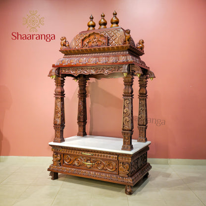 66 Inches Teak wood Pooja Mandir - Southern Temple Style
