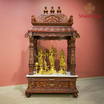 66 Inches Teak wood Pooja Mandir - Southern Temple Style