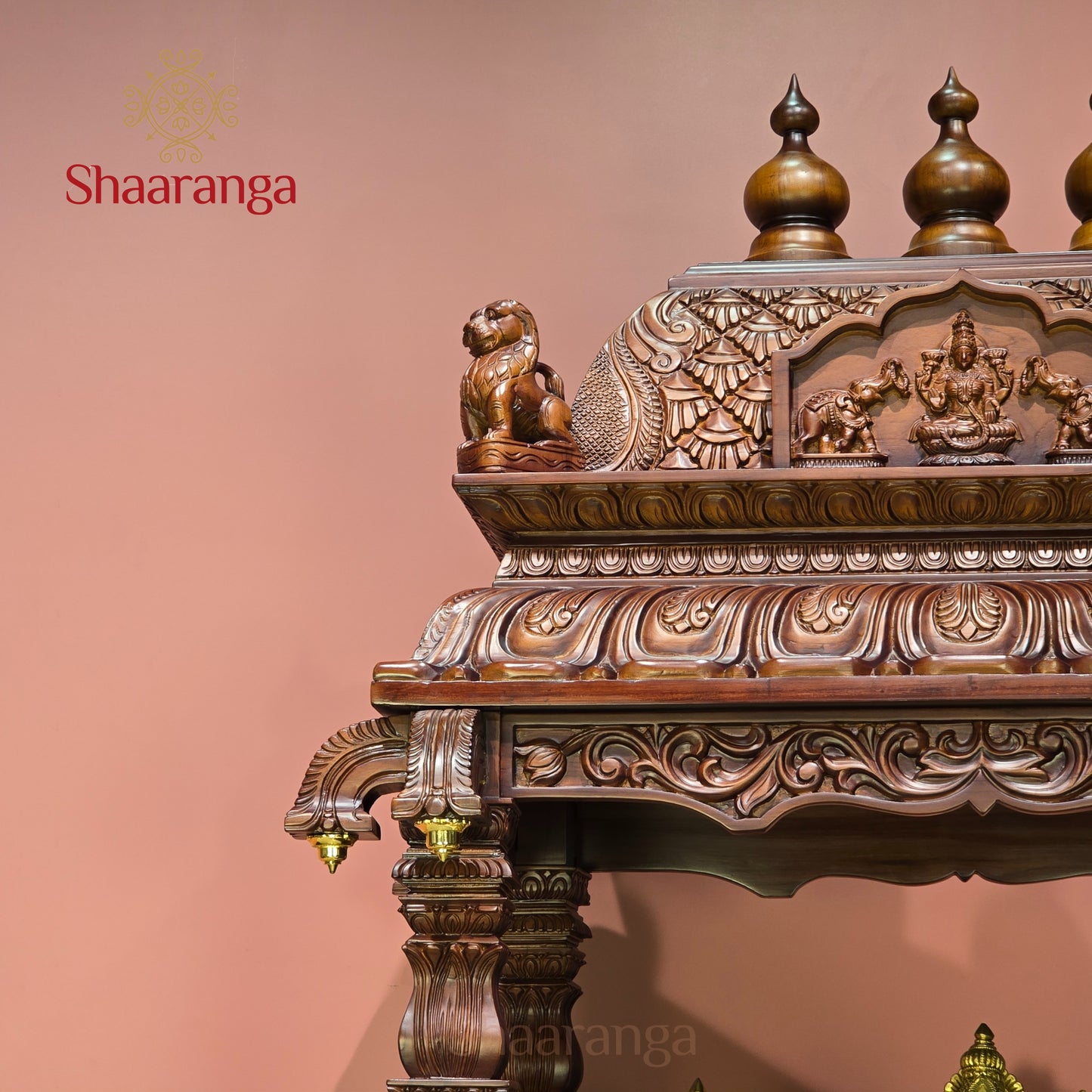 66 Inches Teak wood Pooja Mandir - Southern Temple Style
