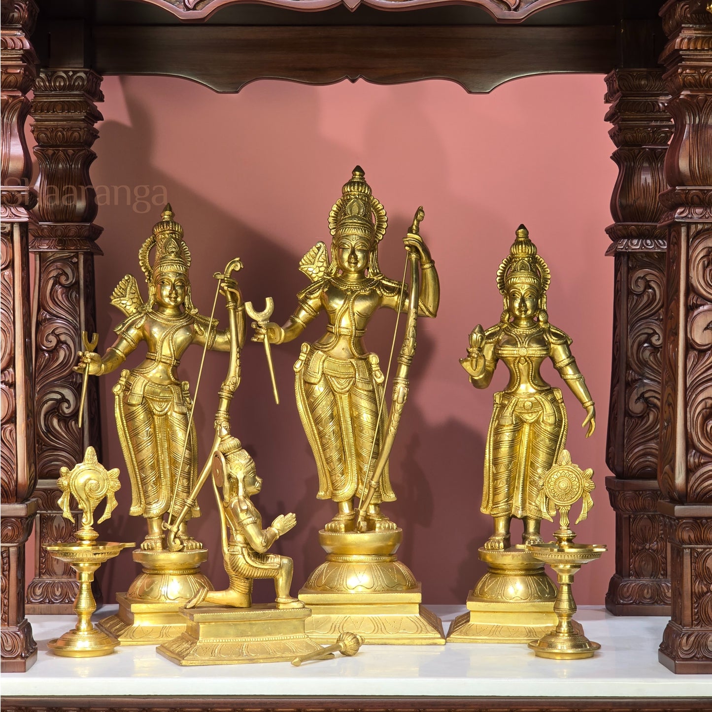 66 Inches Teak wood Pooja Mandir - Southern Temple Style