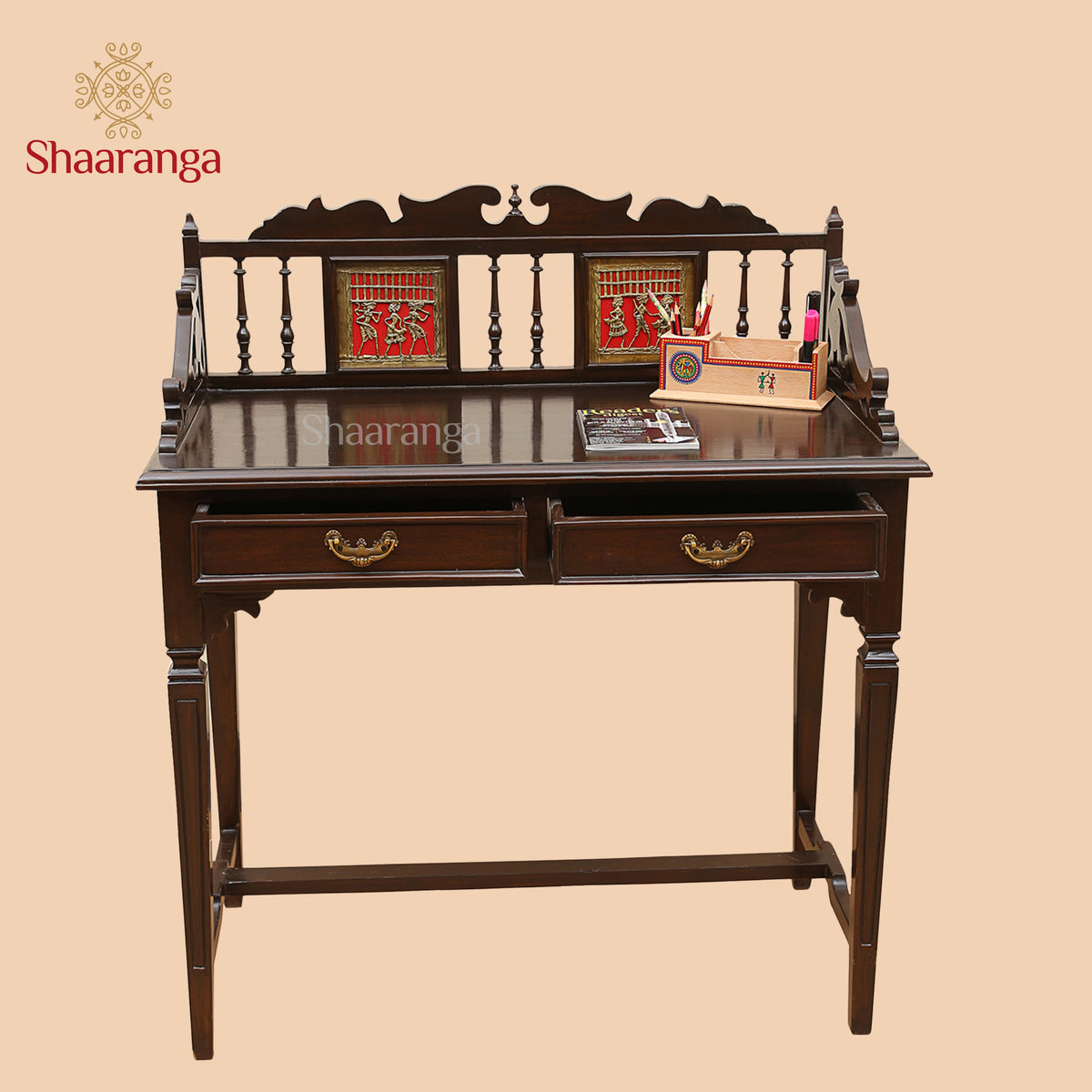 Ojasa Study Table in Teakwood with Walnut Finish (41x36x18)