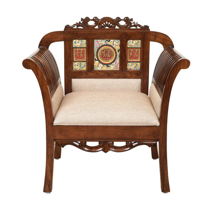 Alpha-I Single Seater Sofa with Cushioned Seat and Designer Back Rest in Walnut Colour (34x22x35)