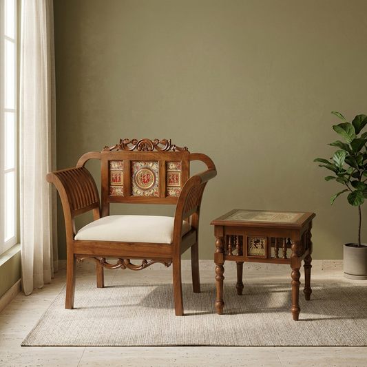Alpha-I Single Seater Sofa with Cushioned Seat and Designer Back Rest in Walnut Colour (35x34x22)