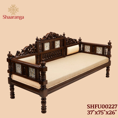 Mauryan Three Seater in Teakwood with Madhubani & Walnut Finish (37x75x26)