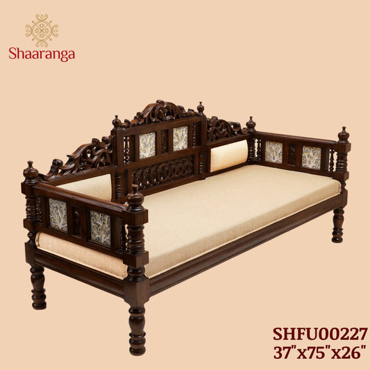 Mauryan Three Seater in Teakwood with Madhubani & Walnut Finish (37x75x26)