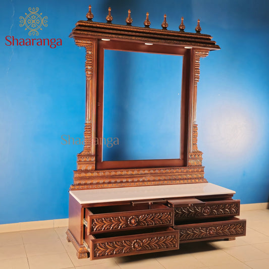 80 Inch Customized Open Teakwood Mandir – A Grand Villa-Scale Creation by Shaaranga