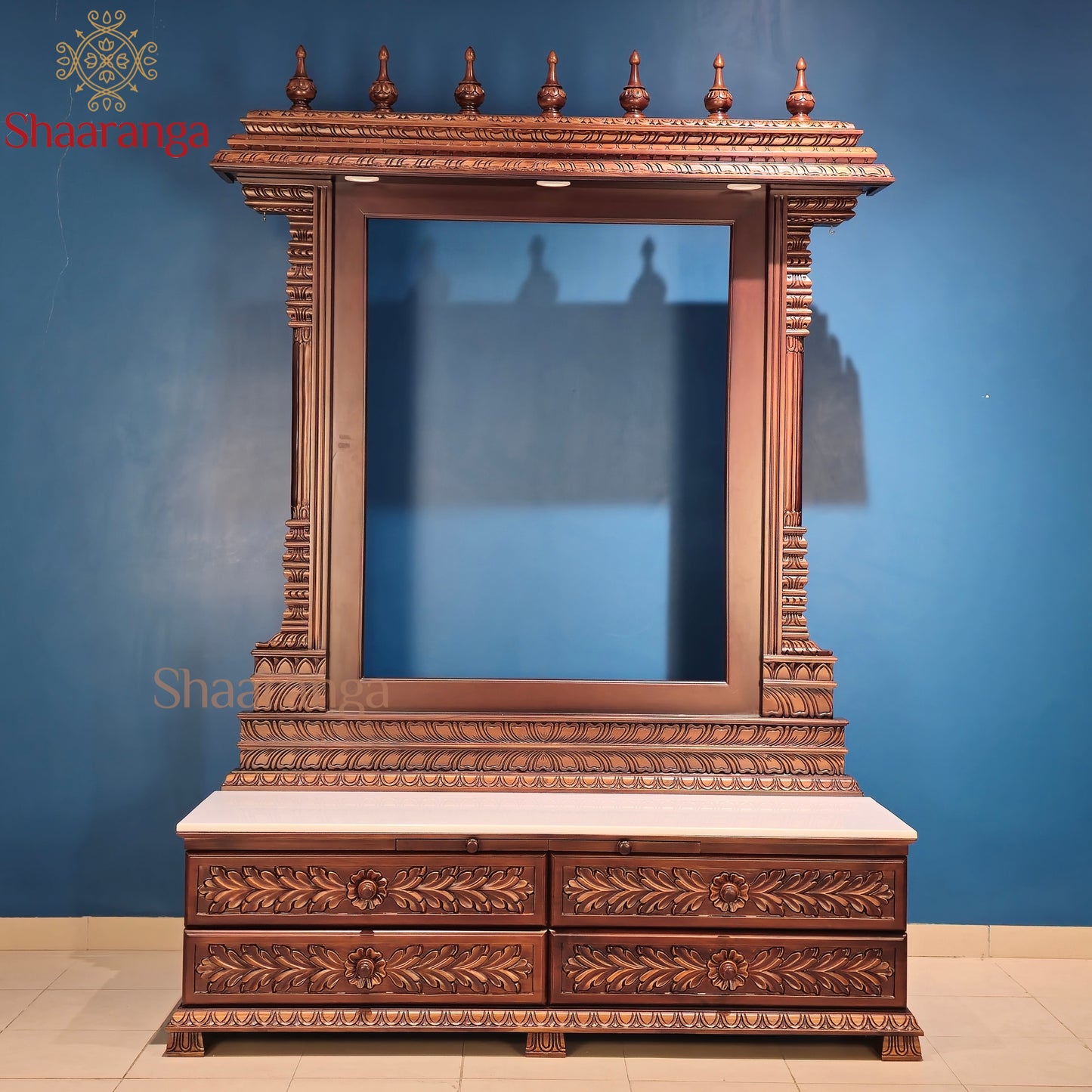 80 Inch Customized Open Teakwood Mandir – A Grand Villa-Scale Creation by Shaaranga