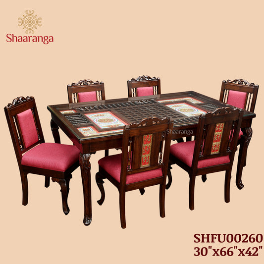Recto 6 Seater Dining Table in Teakwood with Walnut Finish (30x66x42)