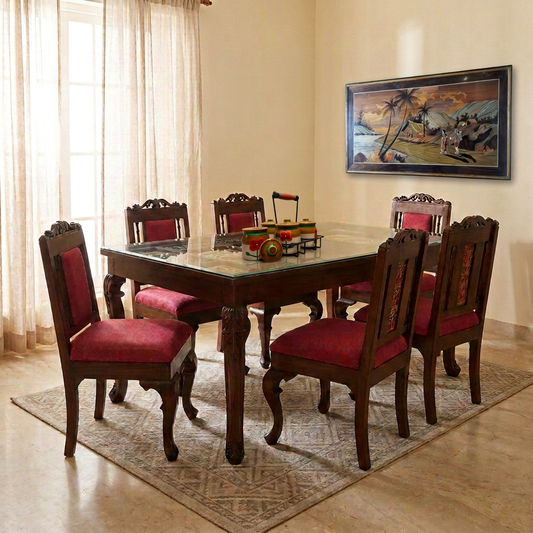 Recto 6 Seater Dining Table in Teakwood with Walnut Finish (30x66x42)