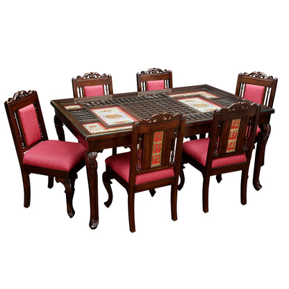 Recto 6 Seater Dining Table in Teakwood with Walnut Finish (66x42x30)