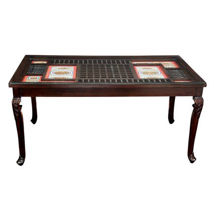 Recto 6 Seater Dining Table in Teakwood with Walnut Finish (66x42x30)