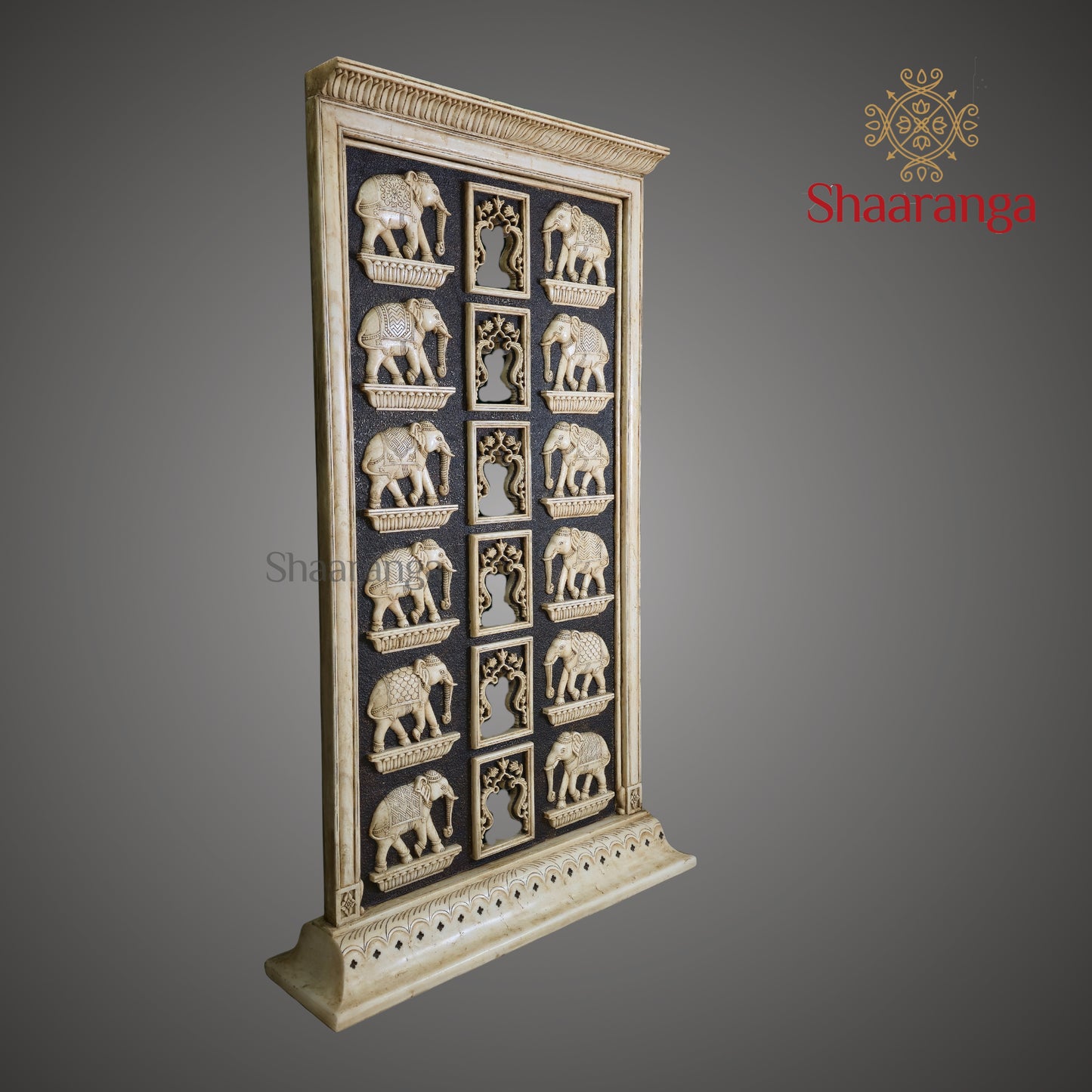 70 Inches Marble Elephant Panel with Multi-Layered Carving – Shaaranga Luxury Statement
