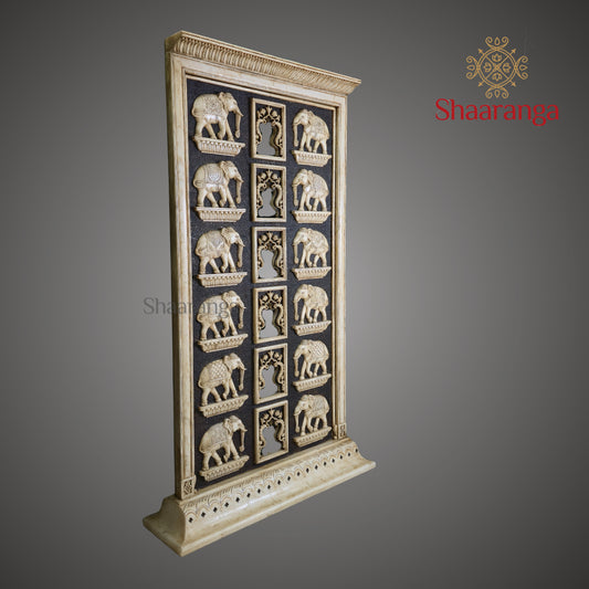 70 Inches Marble Elephant Panel with Multi-Layered Carving – Shaaranga Luxury Statement