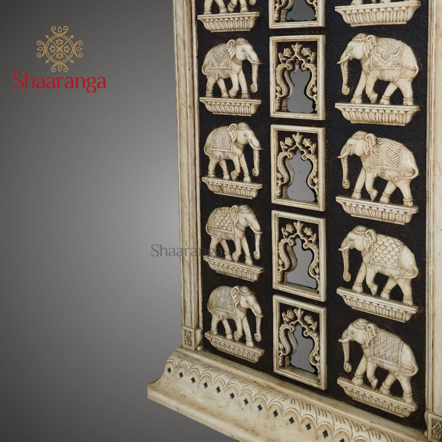 70 Inches Marble Elephant Panel with Multi-Layered Carving – Shaaranga Luxury Statement