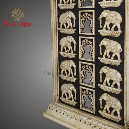 70 Inches Marble Elephant Panel with Multi-Layered Carving – Shaaranga Luxury Statement