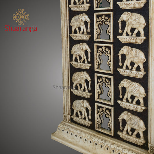 70 Inches Marble Elephant Panel with Multi-Layered Carving – Shaaranga Luxury Statement