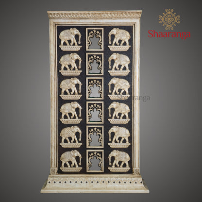 70 Inches Marble Elephant Panel with Multi-Layered Carving – Shaaranga Luxury Statement