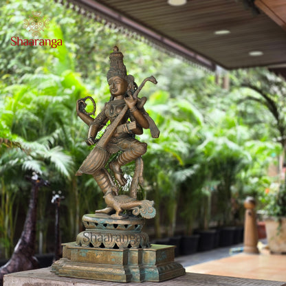 35 Inches Chola Bronze Saraswati – Special Patina Museum Finish