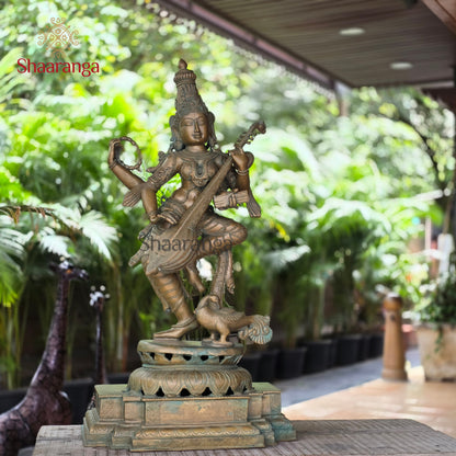 35 Inches Chola Bronze Saraswati – Special Patina Museum Finish