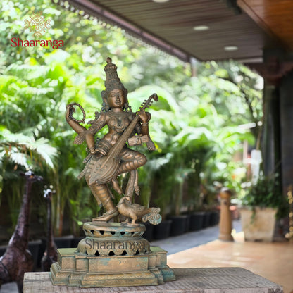 35 Inches Chola Bronze Saraswati – Special Patina Museum Finish