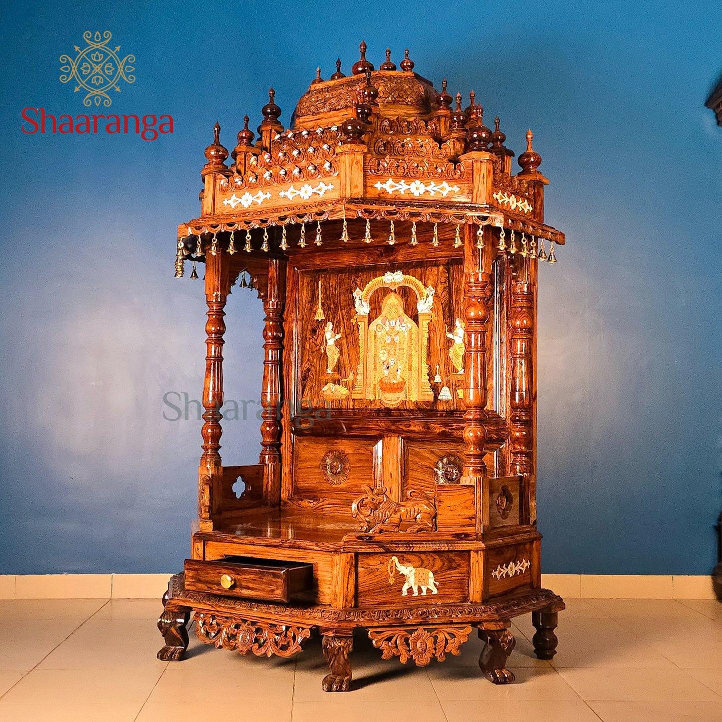 67 Inches Rosewood Mandir – Traditional South Indian Style Home Temple