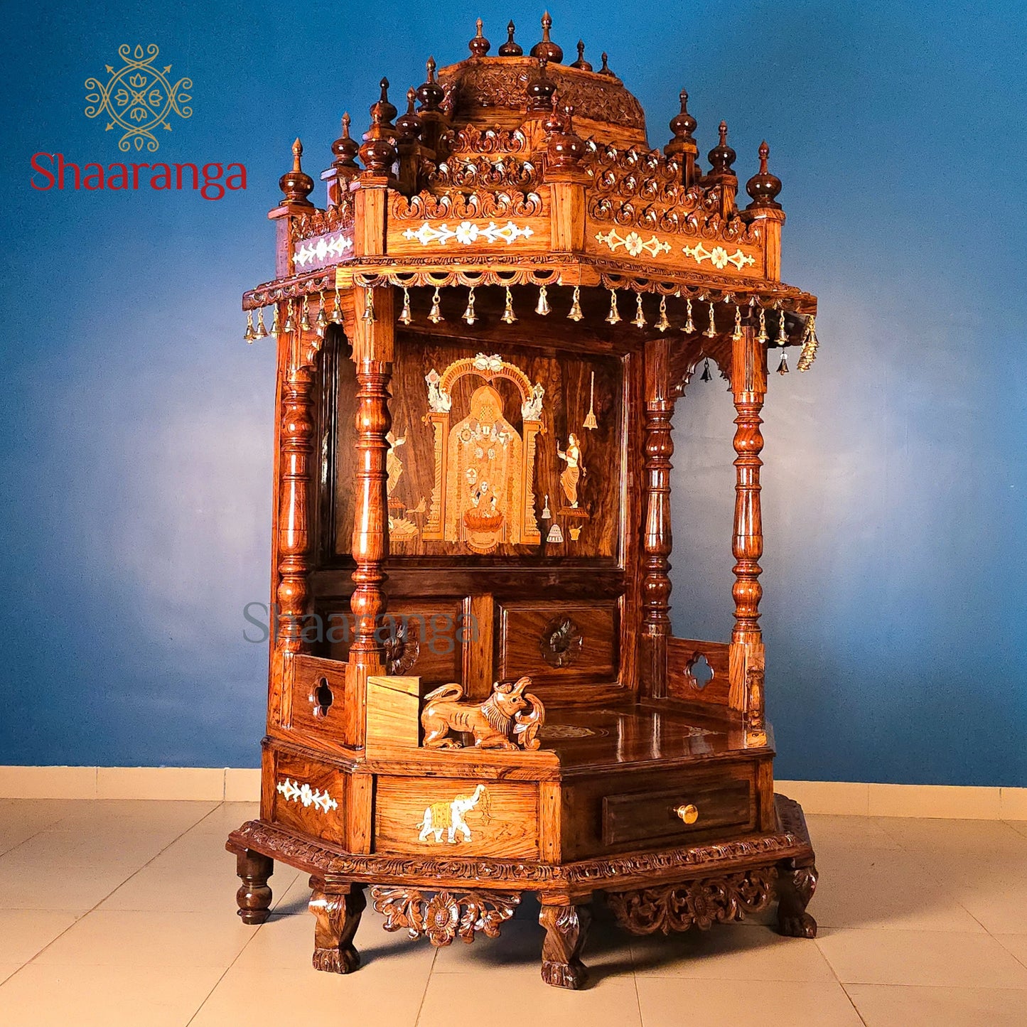 67 Inches Rosewood Mandir – Traditional South Indian Style Home Temple