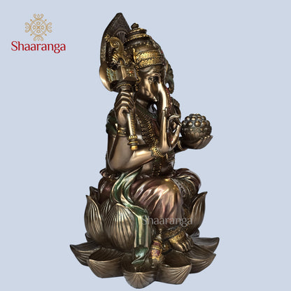 17.5 Inches Polyresin Ganesh Lotus