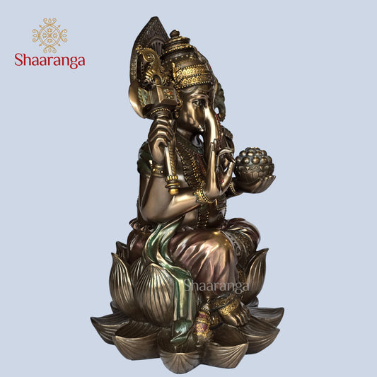 17.5 Inches Polyresin Ganesh Lotus