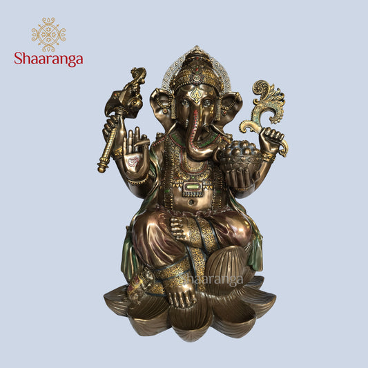 17.5 Inches Polyresin Ganesh Lotus