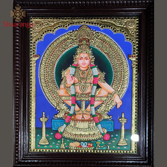21x19 Inches Sri Ayyappa Swamy Tanjore Painting with 22K Gold Work