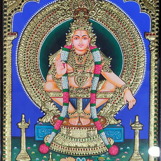 21x19 Inches Sri Ayyappa Swamy Tanjore Painting with 22K Gold Work