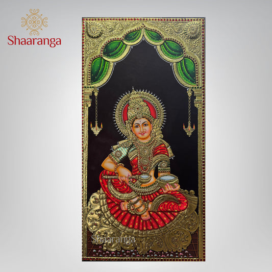 35x20 Inches Annapoorna Devi Tanjore Painting with 22K Gold Work