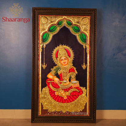 35x20 Inches Annapoorna Devi Tanjore Painting with 22K Gold Work