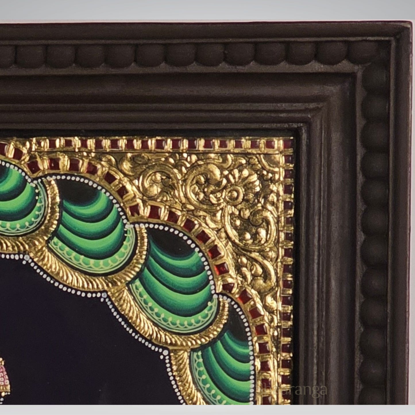 23x19  Inches Krishna with Rukmini and Satyabhama  Tanjore Painting with 22K Gold Work
