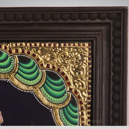 23x19  Inches Krishna with Rukmini and Satyabhama  Tanjore Painting with 22K Gold Work