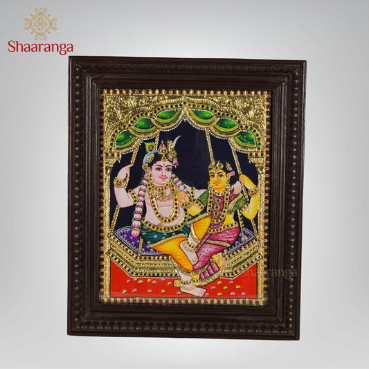 18x15 Inches Radha Krishna Tanjore Painting with 22K Gold work.