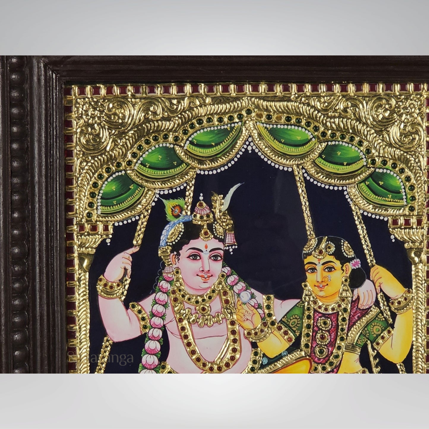 18x15 Inches Radha Krishna Tanjore Painting with 22K Gold work.