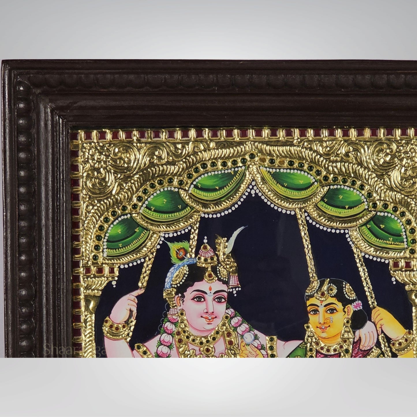 18x15 Inches Radha Krishna Tanjore Painting with 22K Gold work.