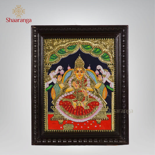 18x15 Inches Gaja Lakshmi Devi Tanjore Painting with 22K Gold Work.