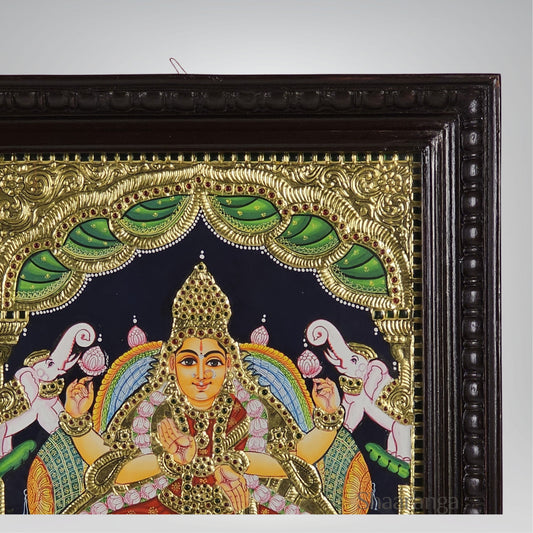 18x15 Inches Gaja Lakshmi Devi Tanjore Painting with 22K Gold Work.