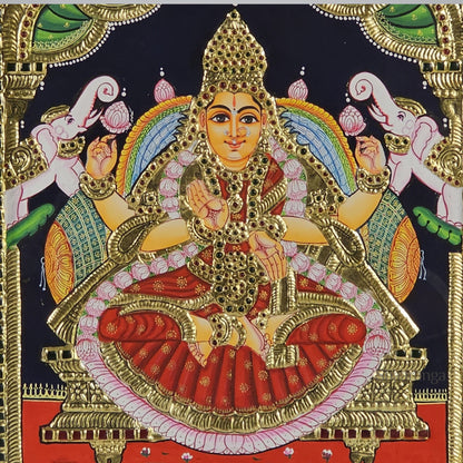 18x15 Inches Gaja Lakshmi Devi Tanjore Painting with 22K Gold Work.