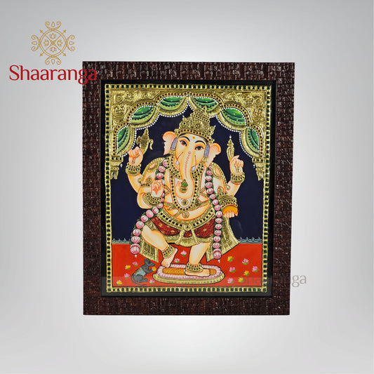 15x13 Inches Ganesha Tanjore Painting with 22K Gold Work.