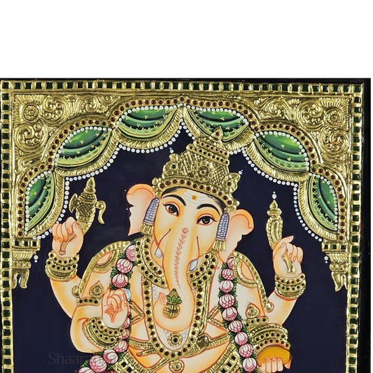 15x13 Inches Ganesha Tanjore Painting with 22K Gold Work.