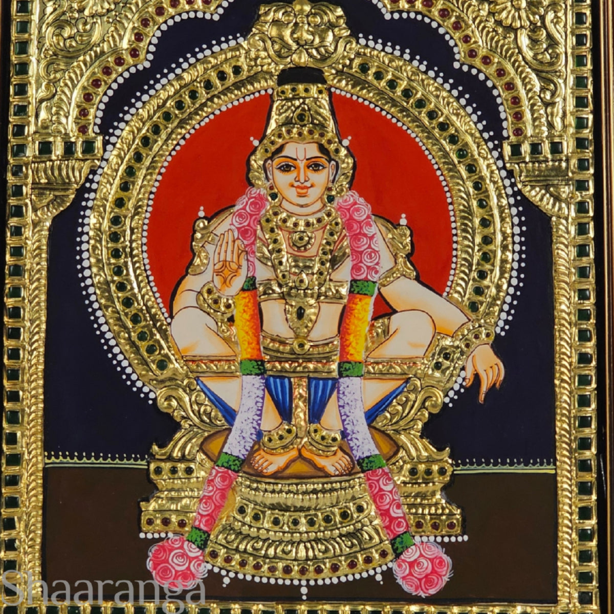 14x12 Inches  Ayyappa Swamy Tanjore Painting with 22K gold work