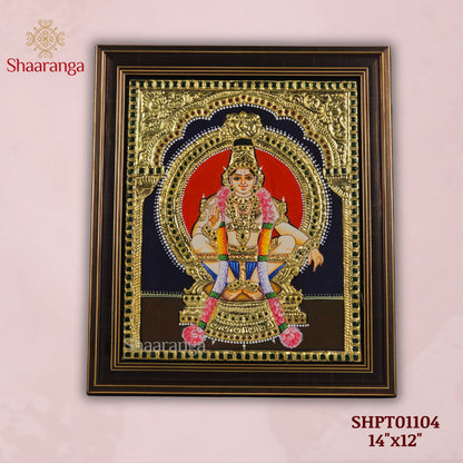 14x12 Inches  Ayyappa Swamy Tanjore Painting with 22K gold work